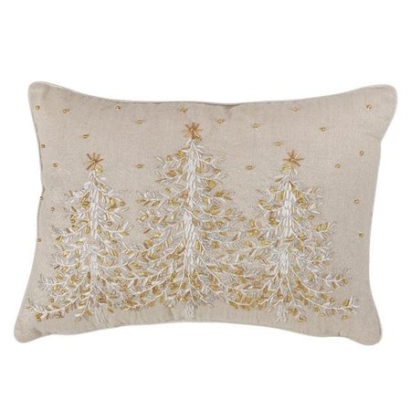 SARO LIFESTYLE SARO 4126.N1420B 14 x 20 in. Rectangle Poly Blend Christmas Accent Pillow with Embroidered Design & Down Filling - Natural 4126.N1420B